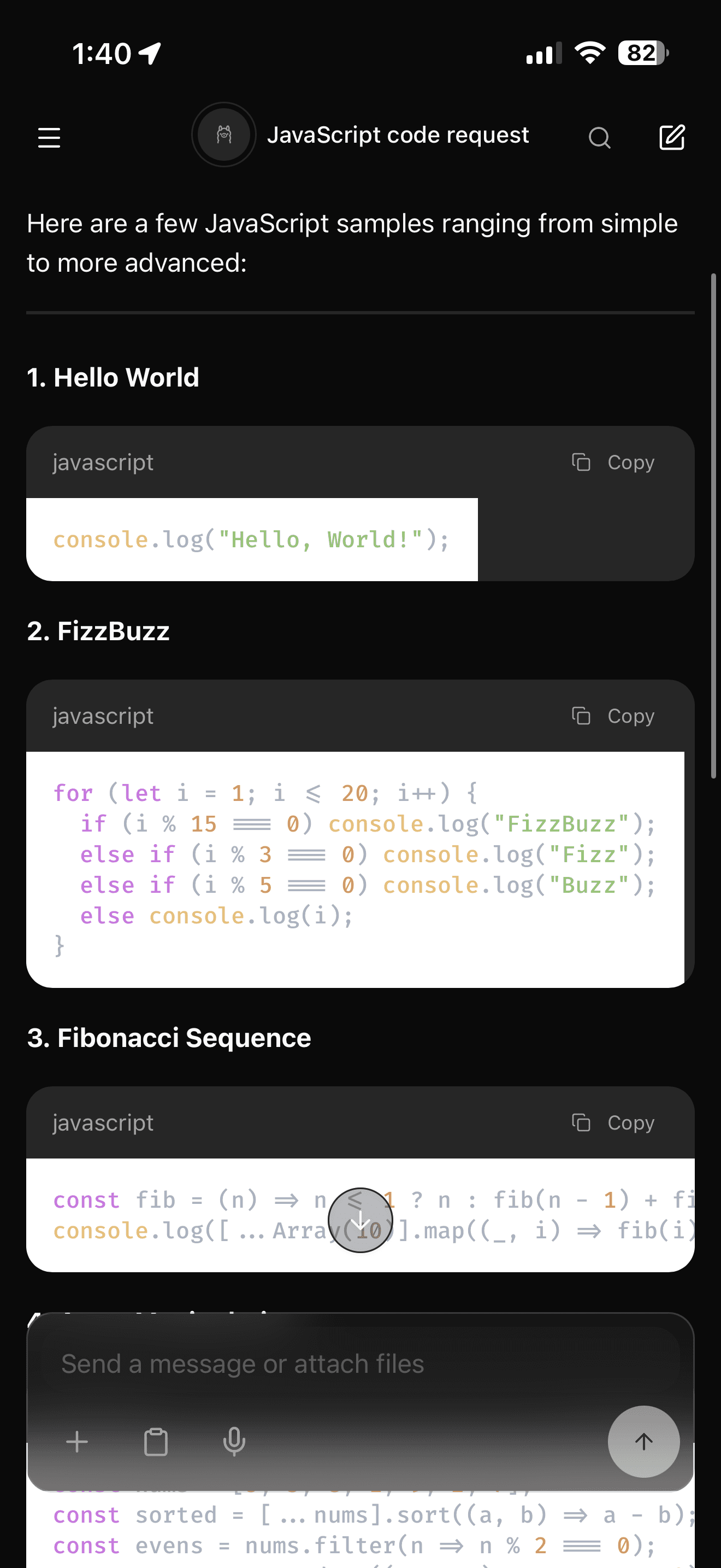 N.O.V.A. rendering JavaScript samples with syntax highlighting